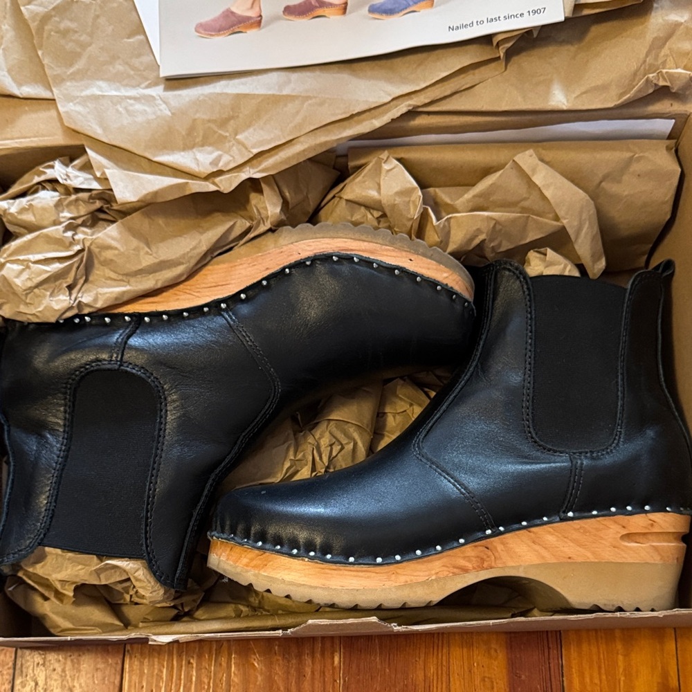 Troentorp Clog Boot Leather Ankle Boots with Wooden Sole